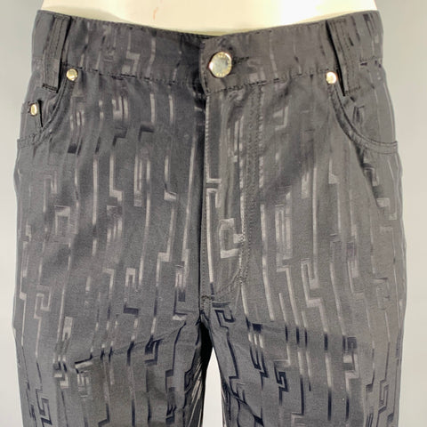 VERSACE CLASSIC Size 38 Black Jacquard Cotton Blend Jean Cut Casual Pants