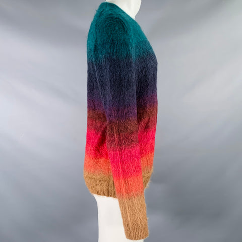 PAUL SMITH FW18 Size M Green Multi Color Ombre Gradient  Mohair Blend Crew-Neck Sweater