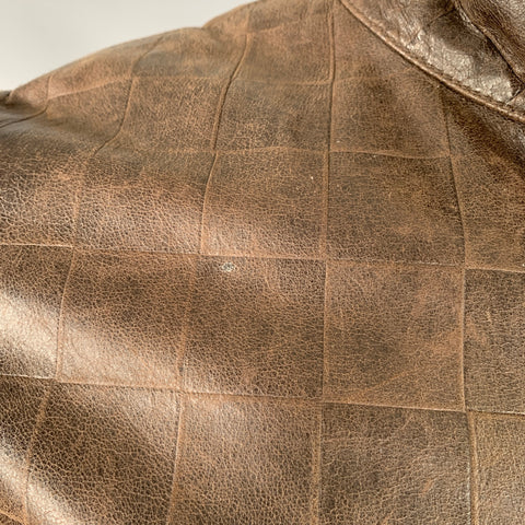 EMPORIO ARMANI Size 42 Brown Checkered Leather Zip Up Jacket