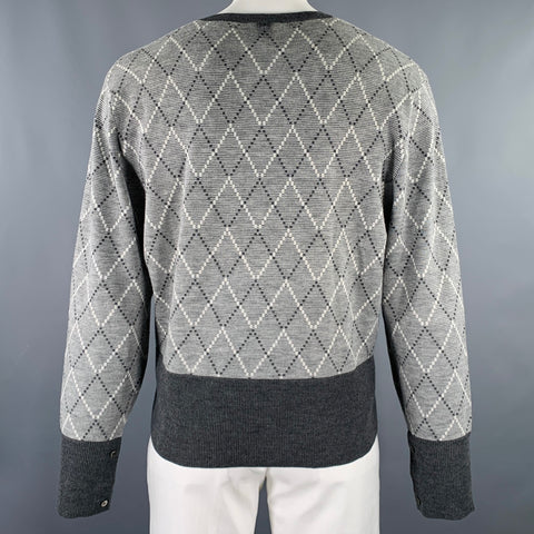 BLACK FLEECE Size XXL Grey White Diamond Wool Blend V-Neck Pullover