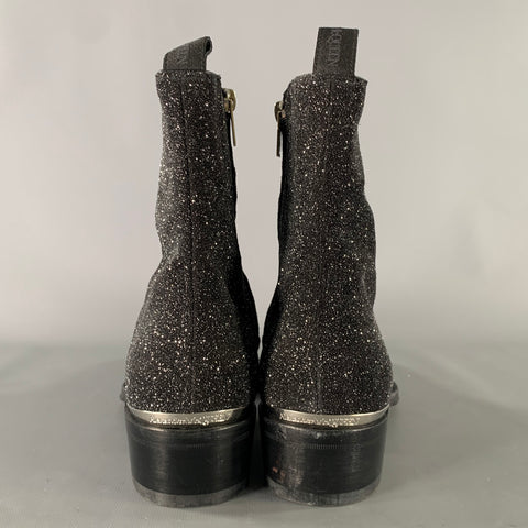 ALEXANDER MCQUEEN Size 7 Black Silver Metallic Leather Zip Up Boots
