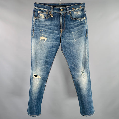 R13 Size 31 Skate Blue Cotton Blend Straight Distressed Jeans
