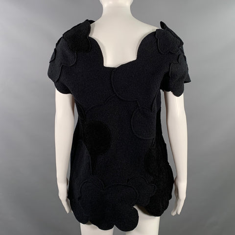 EMPORIO ARMANI Size 4 Black Virgin Wool Applique Sleeveless Casual Top