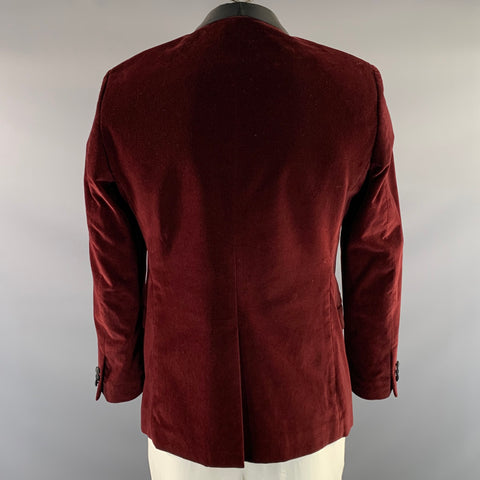ADOLFO Chest Size 42 Burgundy Black Velvet Cotton Shawl Lapel Sport Coat