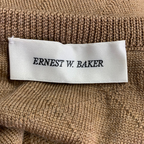 ERNEST W. BAKER Size S Brown Tan Knit Merino Wool Scoop Neck Vest