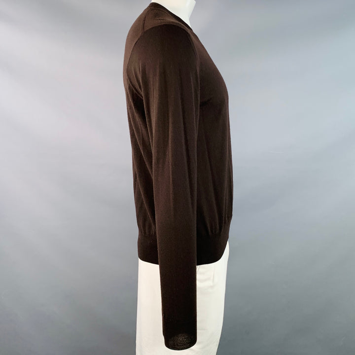 BOTTEGA VENETA Size L Brown Jersey Wool Long Sleeve Crew Neck Pullover