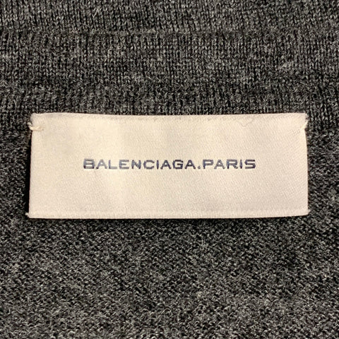 BALENCIAGA Size S Grey Charcoal Two Toned Wool Crew Neck Pullover