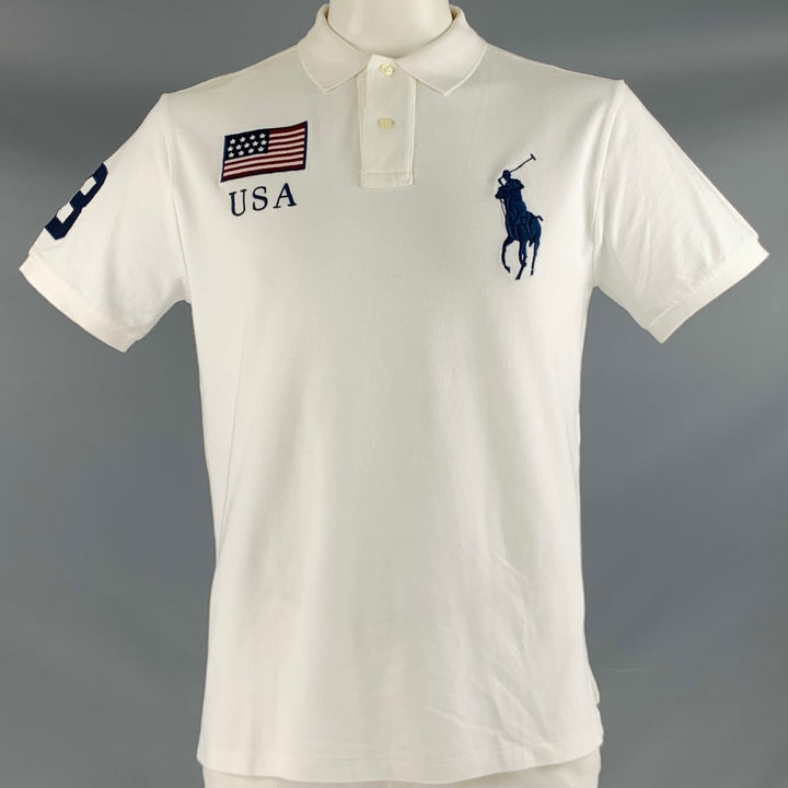 POLO by RALPH LAUREN Size L White Olympics Patch Cotton Half Placket Polo