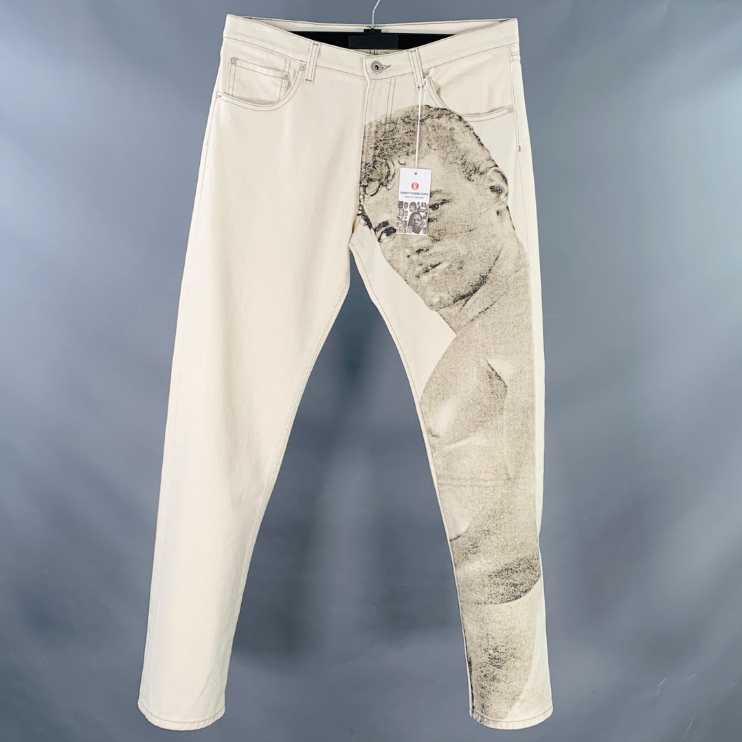 HONEY FUCKING DIJON x TOM of FINLAND Size M Beige Brown Face Print Cotton 5 Pocket Jeans