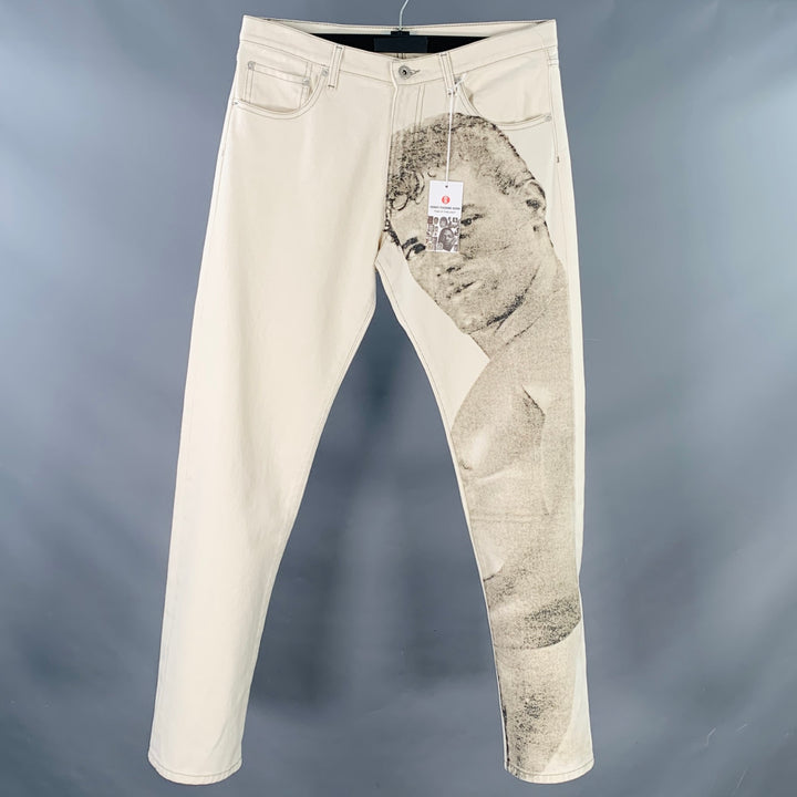 HONEY FUCKING DIJON x TOM of FINLAND Size M Beige Brown Face Print Cotton 5 Pocket Jeans