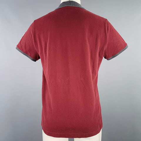MONCLER Size M Burgundy Grey Two Toned Half Placket Polo