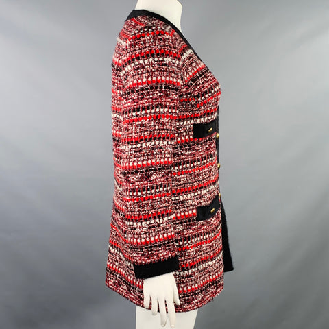 LUISA SPAGNOLI Manteau simple boutonnage en mélange de laine bouclée noir, rouge et blanc - Taille 10