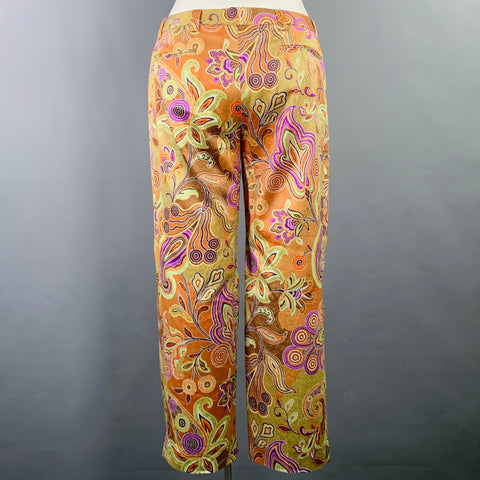 ETRO Size 14 Multi Color Cotton Paisley Flat Front Casual Pants