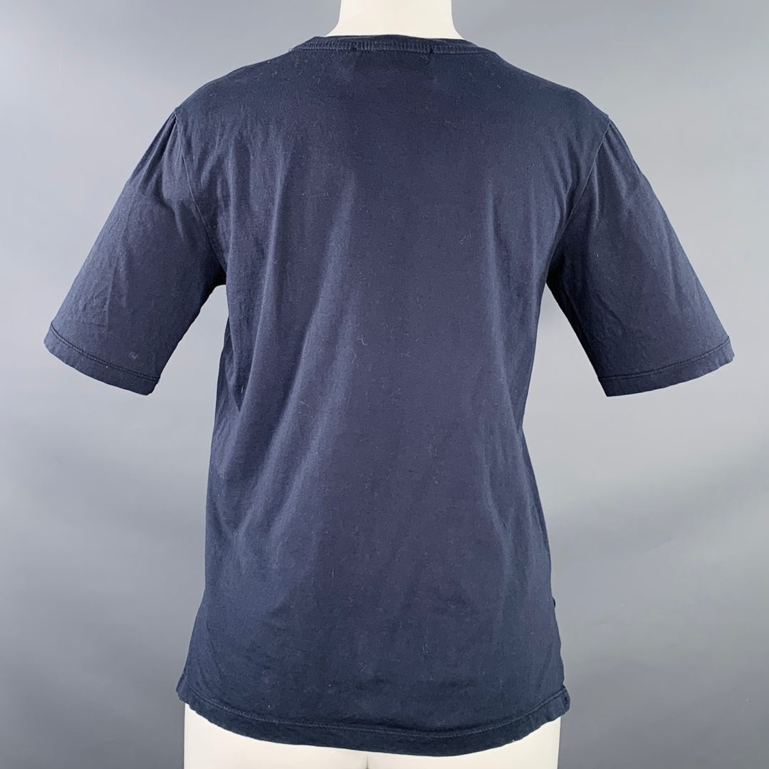 KARL LAGERFELD Size M Navy White Cotton Embroidered Logo Crew Neck T-Shirt