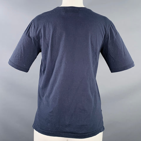 KARL LAGERFELD Size M Navy White Cotton Embroidered Logo Crew Neck T-Shirt