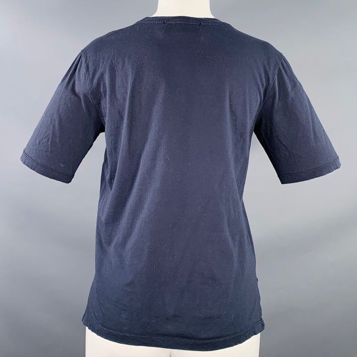 KARL LAGERFELD Size M Navy White Cotton Embroidered Logo Crew Neck T-Shirt
