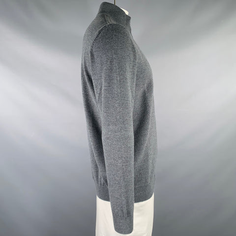 HUGO BOSS Size XL Grey Knit Merino Wool Zip Up Cardigan