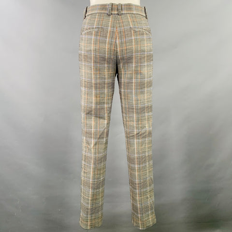THEORY Size 2 Black White Orange Virgin Wool Blend Glenplaid Dress Pants