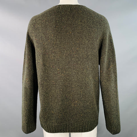 HARLEY Size XXL Green Melange Merino Wool Crew Neck Sweater