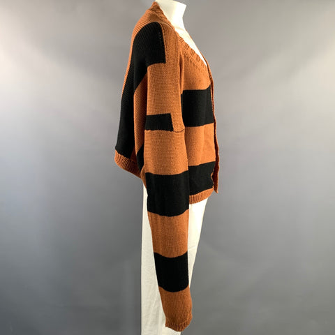 RAF SIMONS FW2017 Size M Brown Black Knitted Wool Buttoned Cardigan
