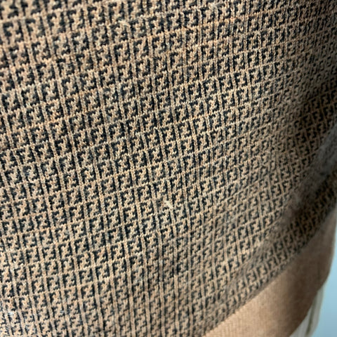 FENDI Taille L Pull à col rond en laine monogramme marron beige
