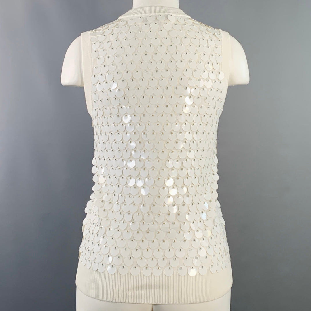 MICHAEL KORS COLLECTION Size XS White Cotton Payette Sequined Sleeveless Dress Top