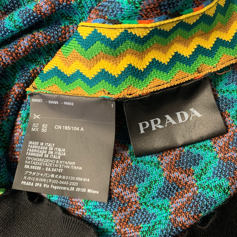PRADA Size 42 Green Multi-Color Geometric Wool Poly Silk Cotton Sweater