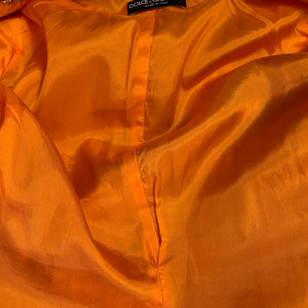 DOLCE & GABBANA Size 4 Orange Gold Cotton Blend Embellishment Skirt Suit Set