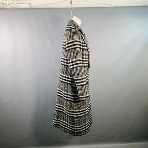 ALLSAINTS Taille 6 Ensley Carreaux Noir Gris Laine Mélange Plaid Manteau Croisé