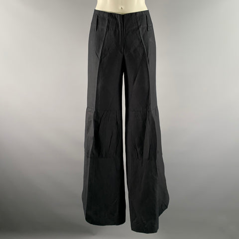 YA YA Size 8 Black Silk Linen Wide Leg Pants