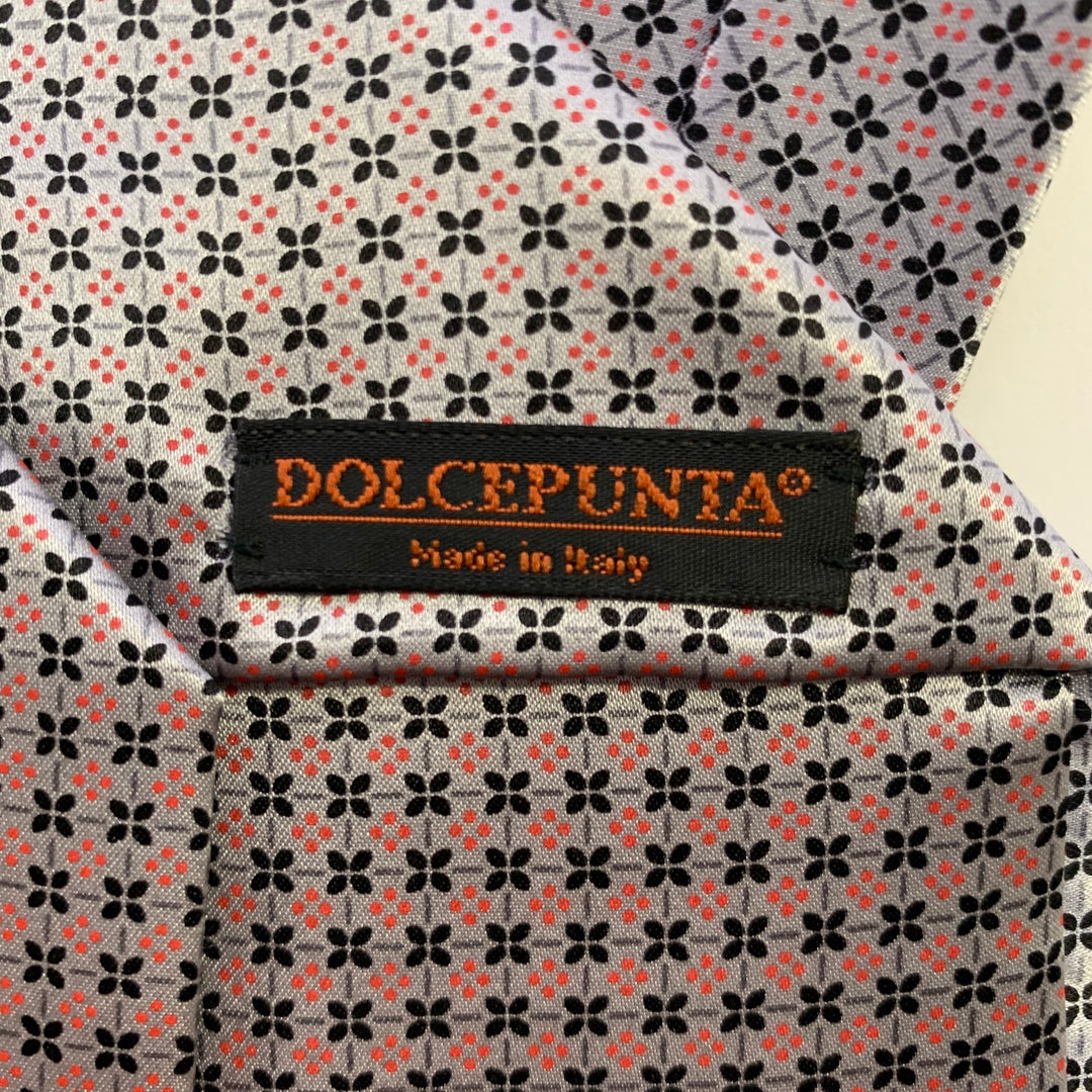 DOLCEPUNTA Silver Red Floral Silk Tie