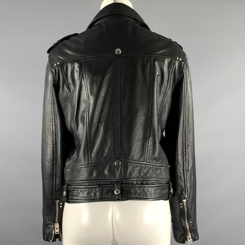 THE KOOPLES Size M Black Leather Lambskin Biker Jacket