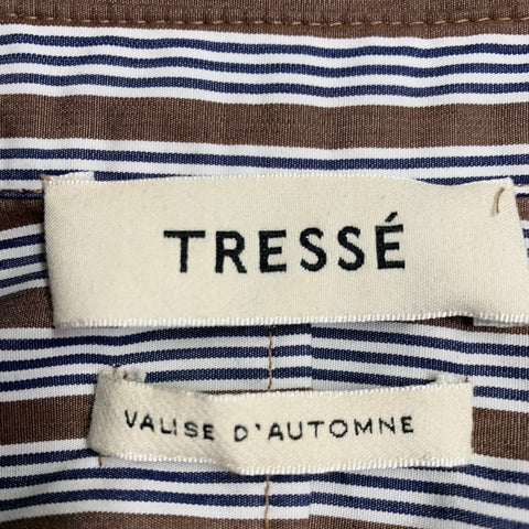 TRESSE' Size 2 Brown Black White Cotton Stripe Ruched Button Up Casual Top