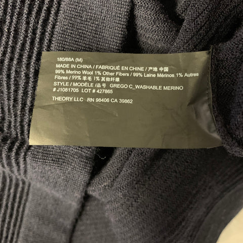 THEORY Size M Navy Rib Knit Merino Wool Thermal Pullover