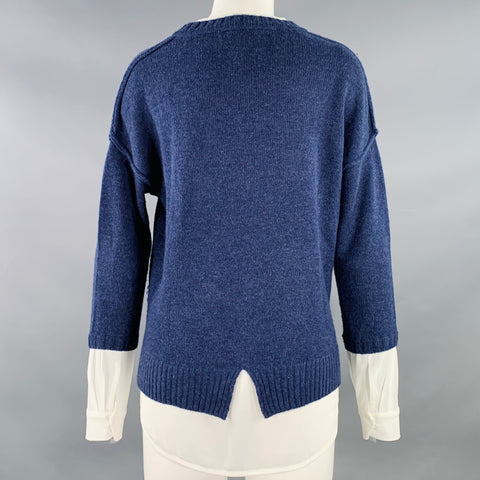 BROCHU WALKER Size S Blue Cream Wool Cashmere Oversized Contrast Trim Faux Layer Pullover