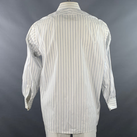 TURNBULL & ASSER Vintage Size L White Blue Stripe Cotton French Cuff Long Sleeve Shirt