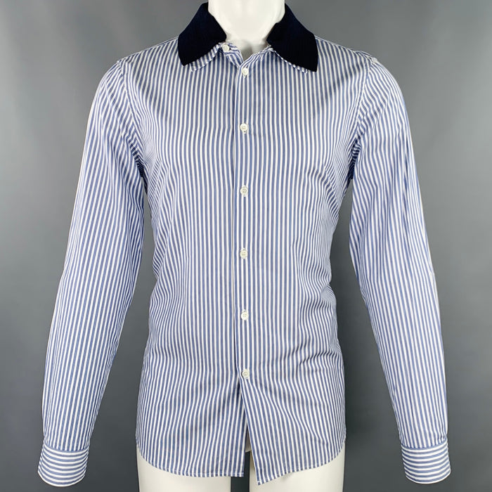 MARNI Size S Blue White Stripe Cotton Long Sleeve Shirt