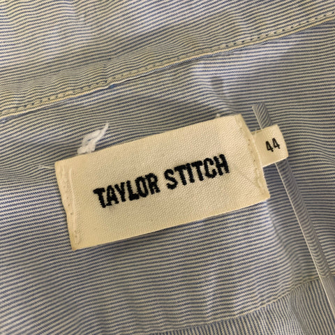 TAYLOR STITCH Size XL Blue White Micro Stripe Mandarin Collar Short Sleeve Shirt