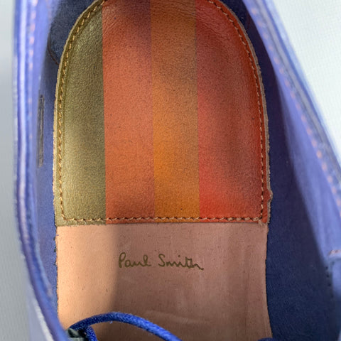 PAUL SMITH Size 8 Blue Leather Cap Toe Derby Lace-Up Shoes