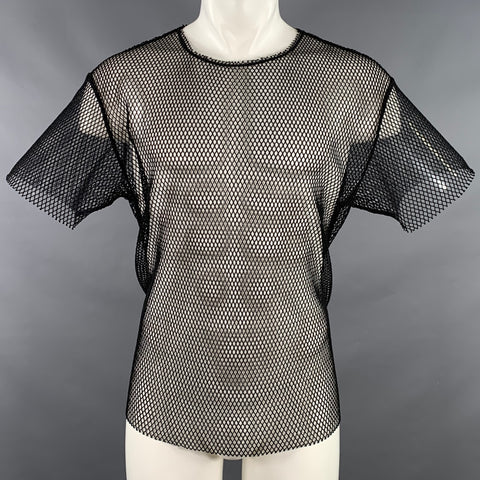 HELMUT LANG Size S Black Mesh Polyester Crew Neck T-shirt