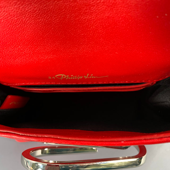 3.1 PHILLIP LIM Alix Red Silver Leather Metal Paper Clip Handbag