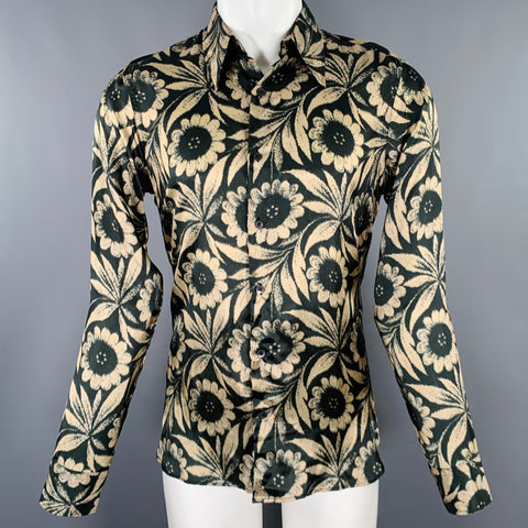 DRIES VAN NOTEN FW19 Archive Size 38 Black Beige Floral Viscose Long Sleeve Shirt