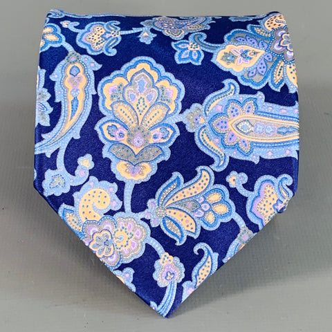 STEFANO RICCI Navy Gold Paisley Silk Tie