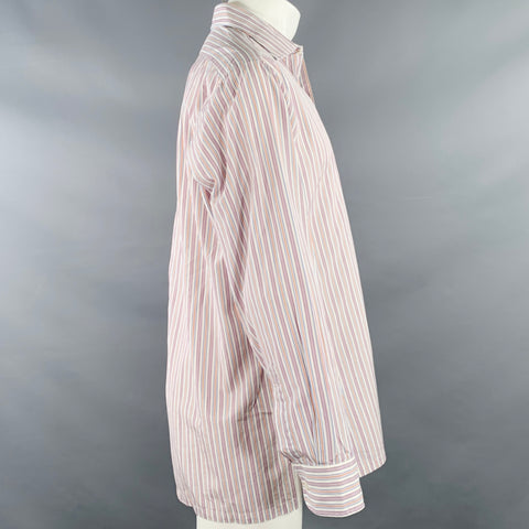 CHARVET Size M/L White Multi Color Stripe Cotton Long Sleeve Shirt