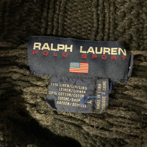 RALPH LAUREN Size L Black Grey & White Knitted Linen / Cotton Sweater
