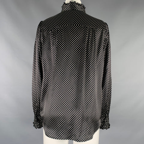 MARC JACOBS Spring 2020 Size 6 Black White Silk Polka Dot Ruffle Blouse