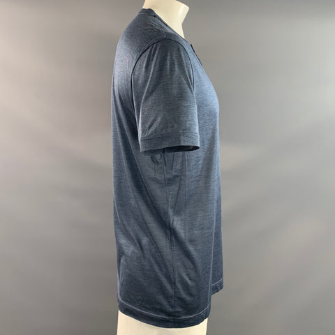 DOLCE & GABBANA Size XL Navy Silk Henley T Shirt
