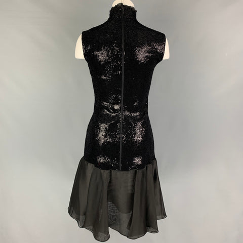 GIORGIO ARMANI Size 2 Black Viscose Blend Sequined Flared Dress