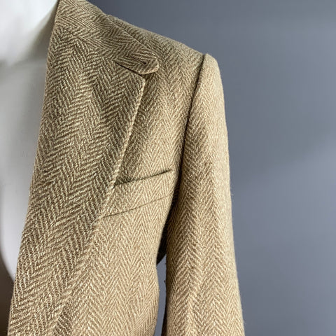 RALPH LAUREN Size 4 Tan Linen Blend Herringbone Jacket Indoor Blazer