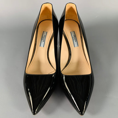 PRADA Size 8 Black Patent Leather Pointed Toe Heels Pumps